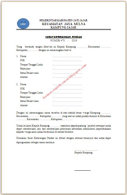 Surat keterangan merupakan salah satu jenis surat yang paling sering di buat karena isi surat keterangan umumnya menyangkut aktivitas manusia. Contoh Surat Keterangan Pindah Tempat Tinggal