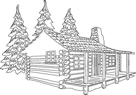 Printable log cabin coloring page for kids. Log Cabin Woods Coloring Pages