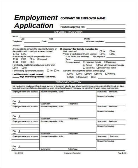 Free 10 Sample Employment Application Forms In Pdf Excel Ms Word