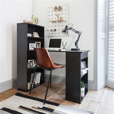 Essie Tall Shelves Desk Black Desk Shelves Modern Home Furniture