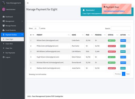 Fees Management System In Php Codeigniter With Source Code Codeastro