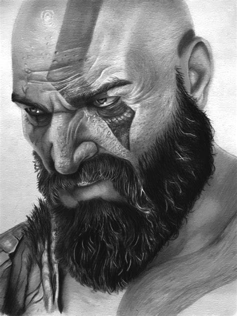 Pencil Art Of Kratos From The Game God Of War By Abhisheksamal007 On