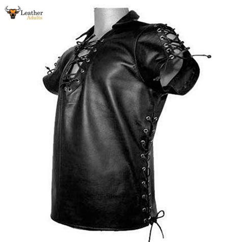 sexy men s black pure leather side laced shirt bluf gay all sizes avai ksk leather