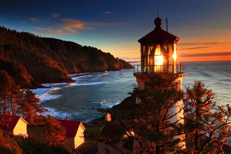 Oregon Coast Sea Lighthouse Sunset Landscape Ocean Sunrise Autumn Cool