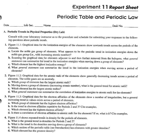 Solved Experiment 11 Report Sheet Periodic Table And