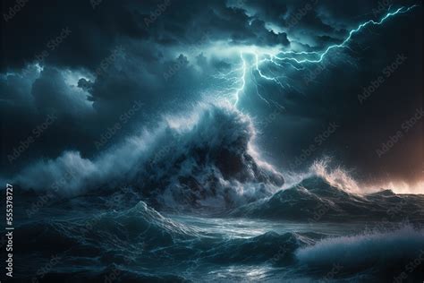Ilustracja Stock Night Sea Dramatic Landscape With A Storm Night