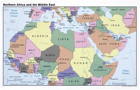 Large Political Map Of North Africa And The Middle East 1990 North