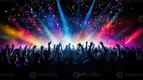 Concert Crowd With Colorful Stage Lights And Confetti 27103230 Stock