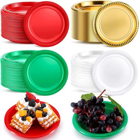 Amazon Com Layhit Pieces Christmas Plastic Plates Inch Disposable Plates Green Red Gold