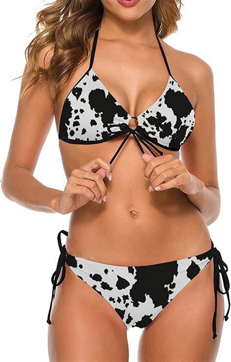 Amazon Com Cow Pattern Swimsuit For Women Two Pieces Bathing Suits Top