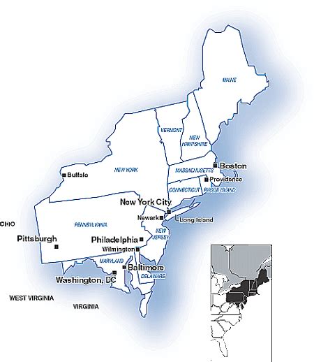 Free Printable Northeast Region Map