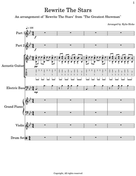 Rewrite The Stars Sheet Music For Flute Acoustic Guitar Electric