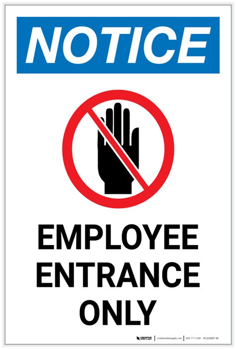 Notice Employee Entrance Only With No Entry Hand Icon Portrait Label