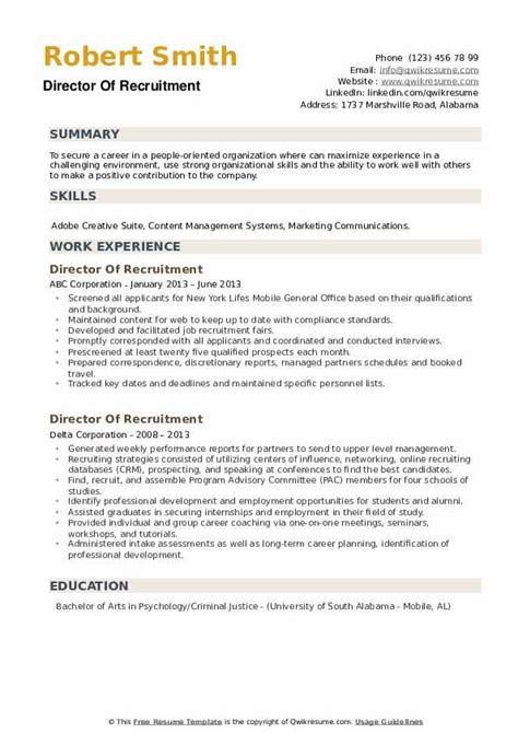 director  recruitment resume samples qwikresume