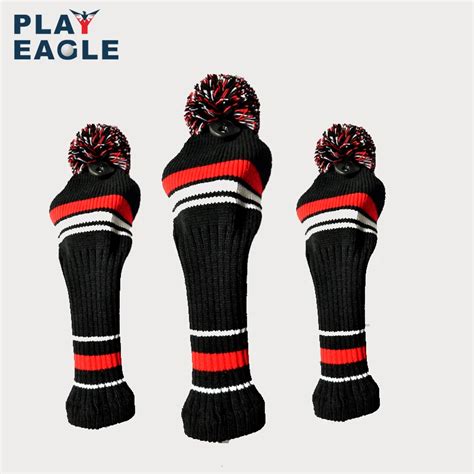 1 Set3pcs Wool Knit Golf Club Wooden Headcover Black And Red 135 Golf