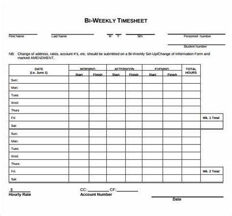 Bi Weekly Work Schedule Template Fresh Biweekly Timesheet Template 7