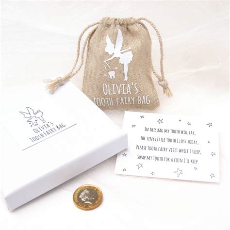 Parents Keepsake Personalised Tooth Fairy Bag By The Hummingbird Card