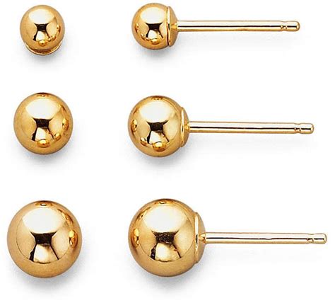 Fine Jewelry Earring Set 14k Yellow Gold 3 Pair Studs Earring Set