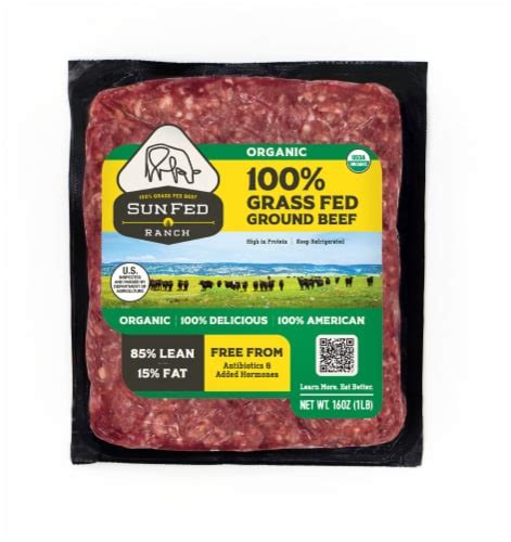 Sunfed Ranch 85 Lean 100 Grass Fed Organic Ground Beef 16 Oz Bakers