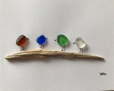 Genuine Sea Glass Art Pebble Art Lupine Flower Home Decor Etsy Sea Glass Art Beach Glass