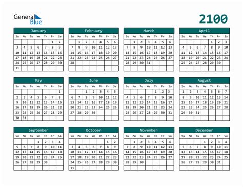 Free 2100 Calendars In Pdf Word Excel