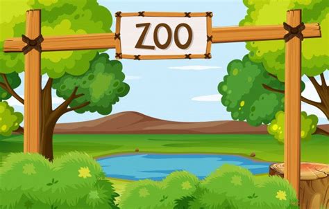 Premium Vector Scene Of Zoo Park With Pond In The Field Zoo Park