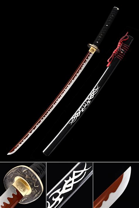 Katana Noir Et Rouge Épée De Samouraï Japonais Faite à La Main En