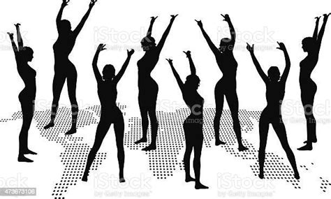 Woman Silhouette With Hand Gesture Dancing Stock Illustration