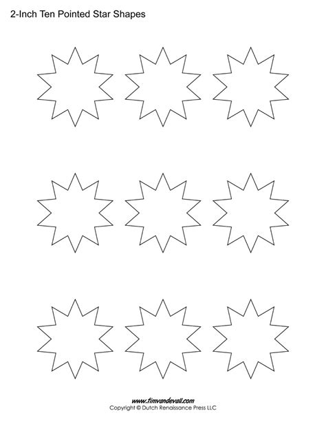 Blank Ten Pointed Star Shapes Printable Star Template For Art Crafts