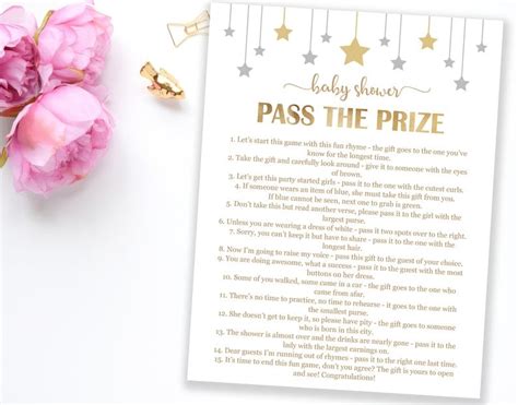 You only need this pass the prize printable, a wrapped gift of your choice. Pass the Prize Baby Shower Game | Printable Baby Shower ...