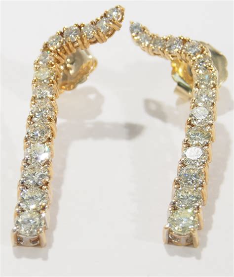 18K Dangle Diamond Earrings Drop Yellow Gold EBay