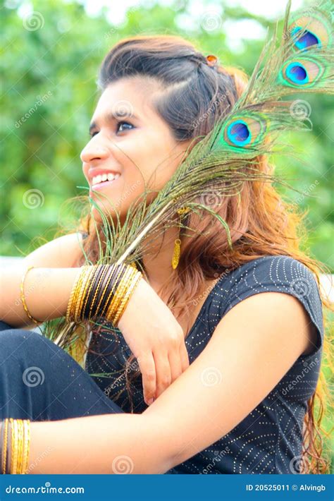 Model With Peacock Feathers Stock Image Image Of Dress Hold 20525011