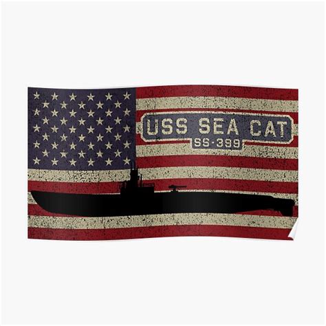 Uss Sea Cat Ss 399 Ww2 Balao Class Submarine Vintage Usa American Flag