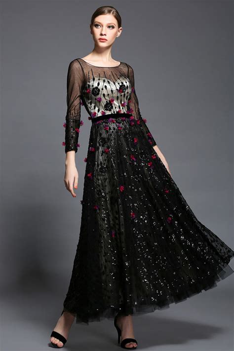 Nos robes de soirée longues sur maysange. Robe de soirée longue au cheville florale 3D avec 3/4 ...