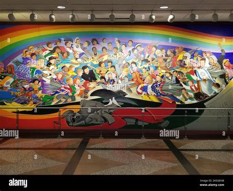The Denver Airport Murals In The Basement Stock Photo Alamy