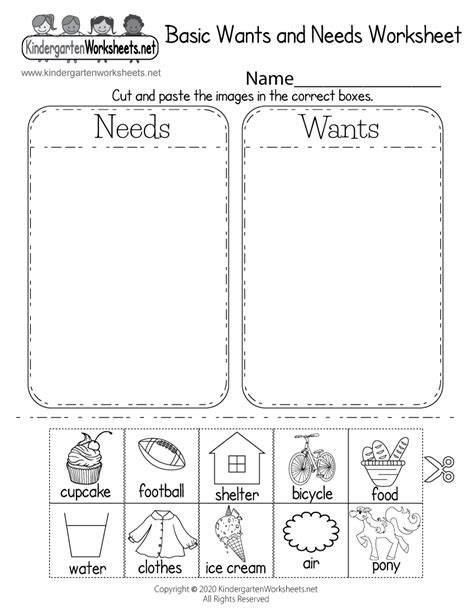 Free Printable Identifying Basic Wants And Needs Worksheet For Kindergarten