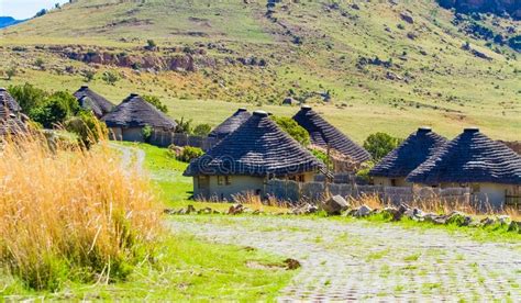View Of Basotho Cultural Village In Drakensberg Mountains South Africa