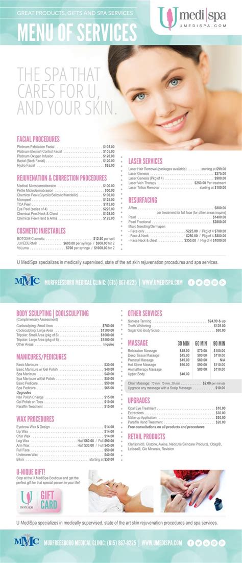 spa services menu templates