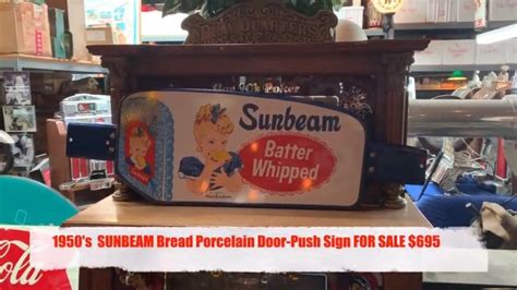 1950s Sunbeam Bread Porcelain Door Push Sign For Sale 695 Porcelain