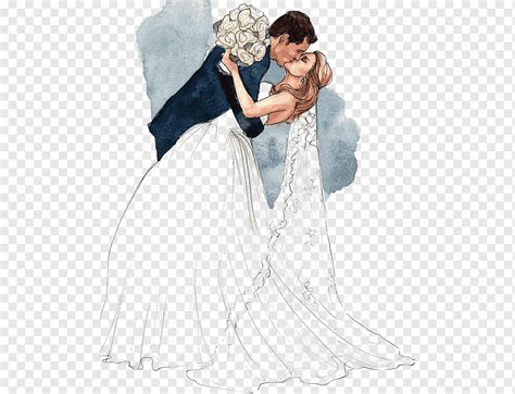 Novios Besándose Ilustración Boda Dibujo Novio Matrimonio Pareja