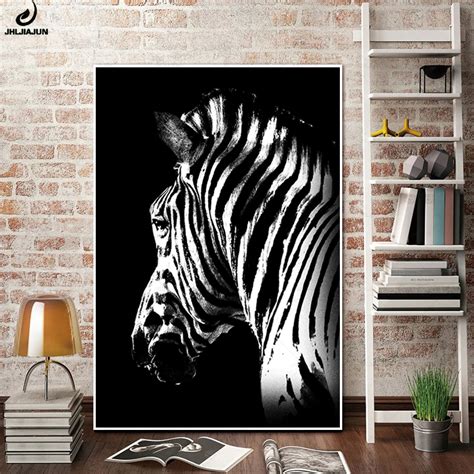 Jhljiajun Closeup Zebra Canvas Painting Black And White Prints Wall Art