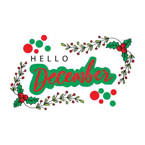 Hello December Lettering Greeting Card Stock Vector Illustration Of