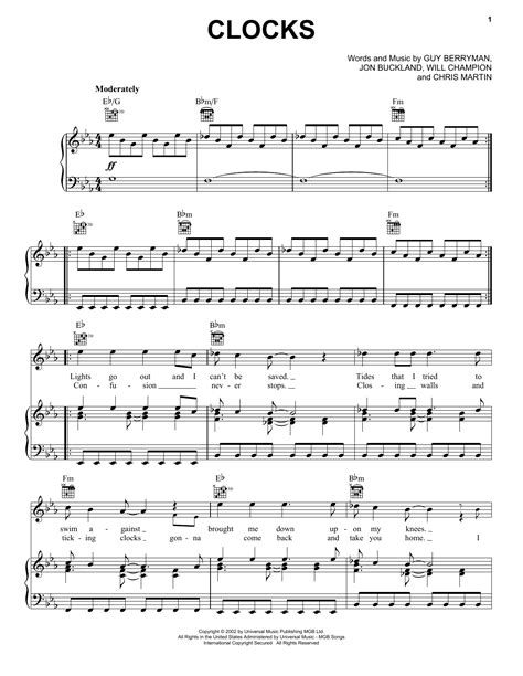 Clocks Sheet Music By Coldplay Piano Vocal And Guitar Right Hand