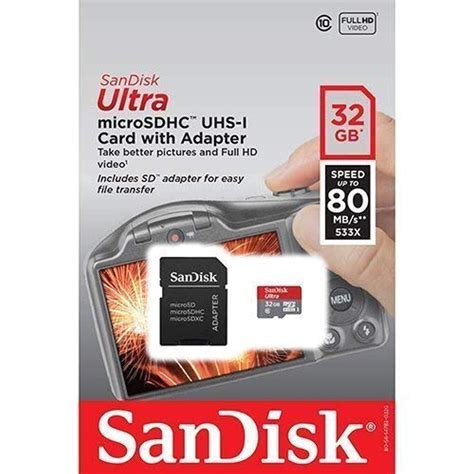 Sandisk Ultra 32gb Uhs I Class 10 Microsdhc Memory Card Up To 80mbs