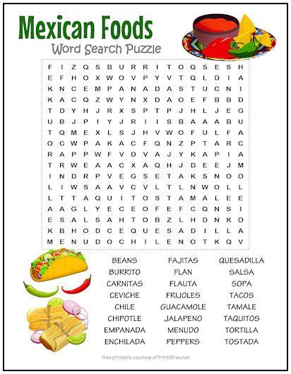 Mexican Foods Word Search Puzzle In 2020 Food Words