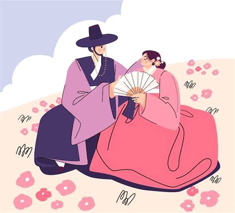 free vector hand drawn asian couple illustration