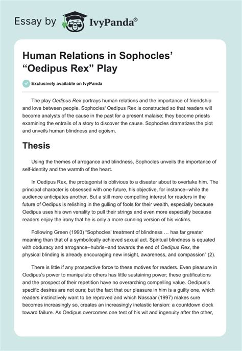 Human Relations In Sophocles Oedipus Rex Play 874 Words Essay Example