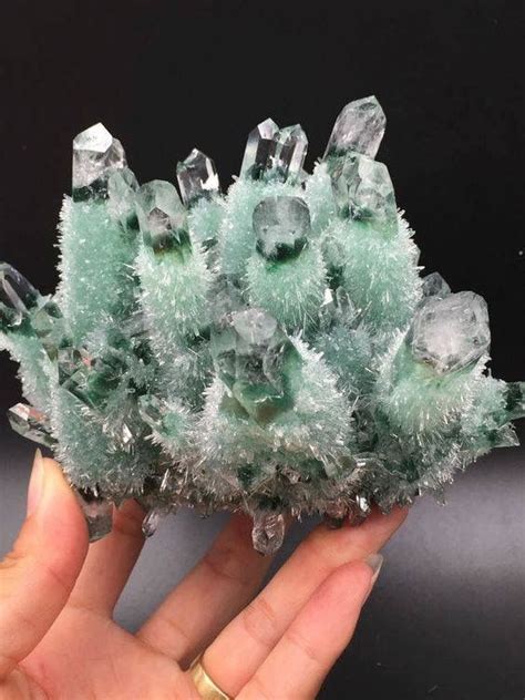 Polished quartz crystals at mineralminers.com: 950g New find Green Phantom Quartz Crystal Cluster ...