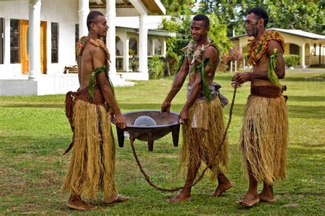 Fiji Viti Levu Viseisei Three Fijian Men In Traditional Dress With A