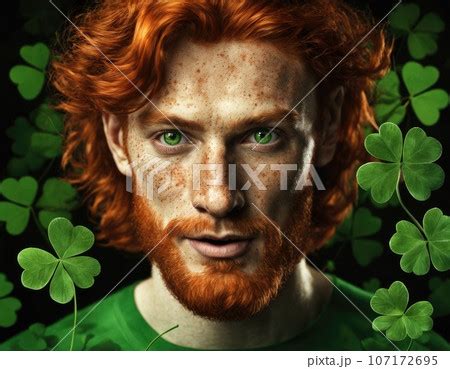 Red Haired Man With Clover On St Patrick S Day Pixta
